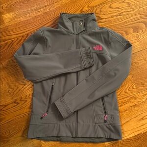 The North Face Gray Softshell Jacket with Pink Accents